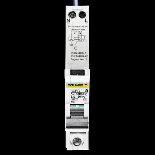 SQUARE D 32 AMP CURVE B 6kA 30mA RCBO TYPE A DOM32B6R30