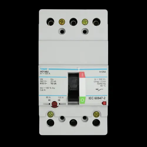 HAGER 100 AMP 16kA TRIPLE POLE MCCB 314204 HD149U H125D
