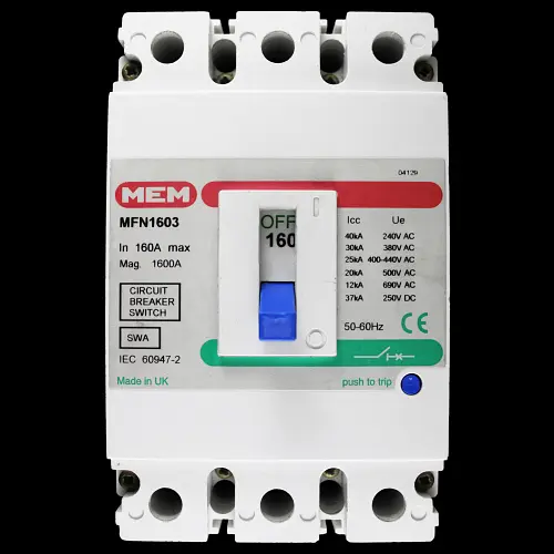 MEM 160 AMP 25kA TRIPLE POLE MCCB MFN1603