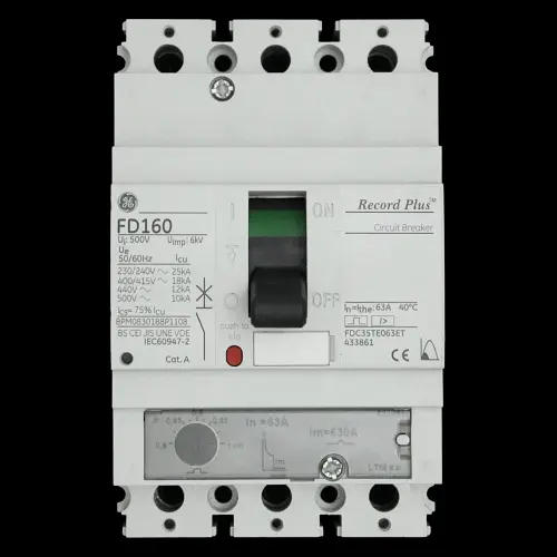 GENERAL ELECTRIC 63 AMP 18kA TRIPLE POLE MCCB FD160 FDC35TE063ET GE