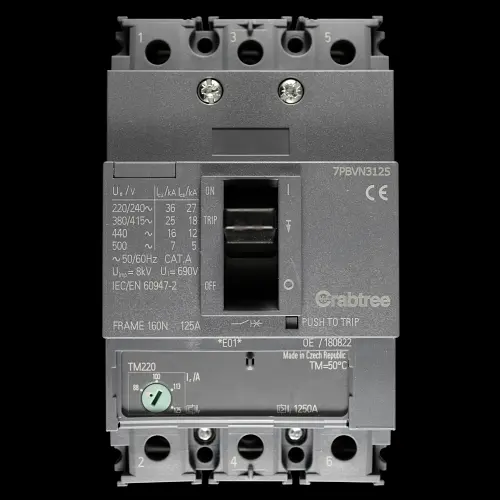 CRABTREE 125 AMP 25kA TRIPLE POLE MCCB 7PBVN3125
