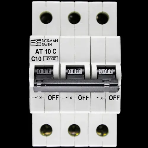 DORMAN SMITH 10 AMP CURVE C 10kA TRIPLE POLE MCB CIRCUIT BREAKER 400V AT10C