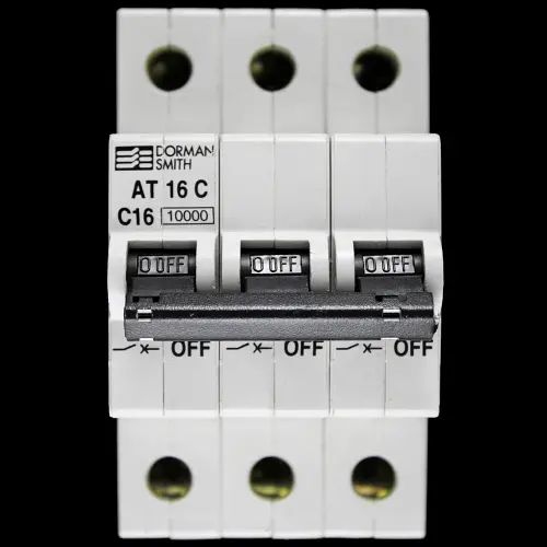 DORMAN SMITH 16 AMP CURVE C 10kA TRIPLE POLE MCB CIRCUIT BREAKER 400V AT16C