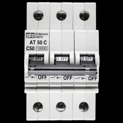DORMAN SMITH 50 AMP CURVE C 10kA TRIPLE POLE MCB CIRCUIT BREAKER 400V AT50C