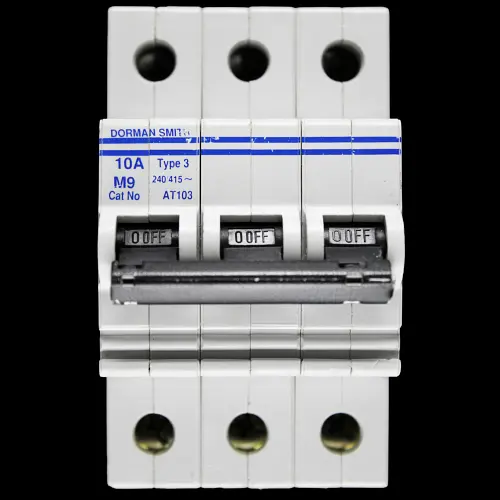 DORMAN SMITH 10 AMP TYPE 3 M9 TRIPLE POLE MCB CIRCUIT BREAKER AT103