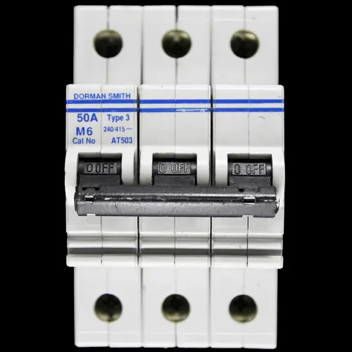 DORMAN SMITH 50 AMP TYPE 3 M6 TRIPLE POLE MCB CIRCUIT BREAKER AT503