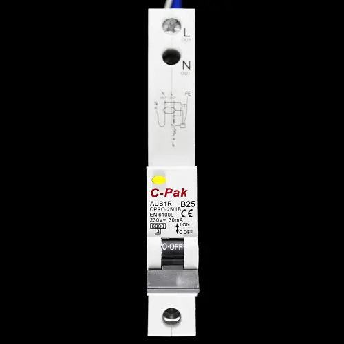 C-PAK 25 AMP CURVE B 6kA 30mA RCBO TYPE AC AUB1R CPRO-25/1B CPRO-1B25