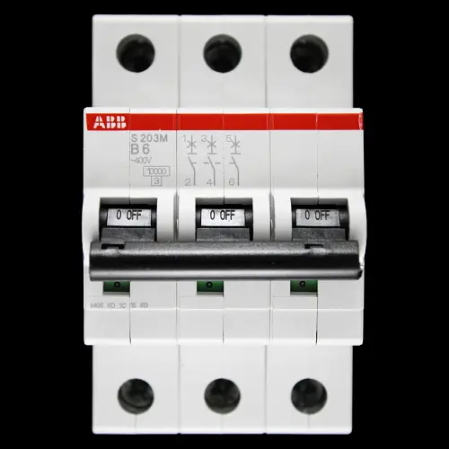 ABB 6 AMP CURVE B 10kA TRIPLE POLE MCB CIRCUIT BREAKER S203M 2CDS273001R0065
