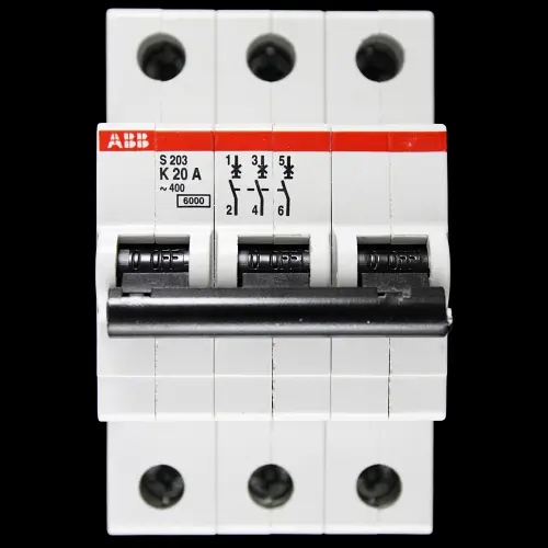 ABB 20 AMP CURVE K 6kA TRIPLE POLE MCB CIRCUIT BREAKER 2CDS253001R0487 S203
