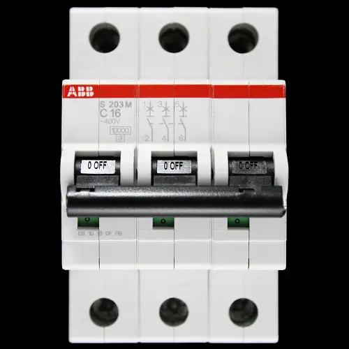 ABB 16 AMP CURVE C 10kA TRIPLE POLE MCB CIRCUIT BREAKER 2CDS273001R0164 S203M