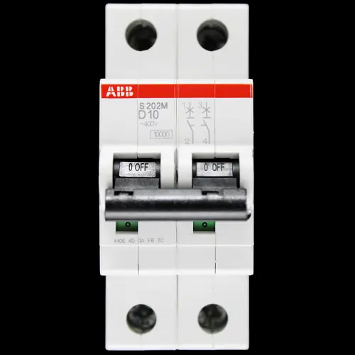 ABB 10 AMP CURVE D 10kA DOUBLE POLE MCB CIRCUIT BREAKER 2CDS272001R0101 S202M