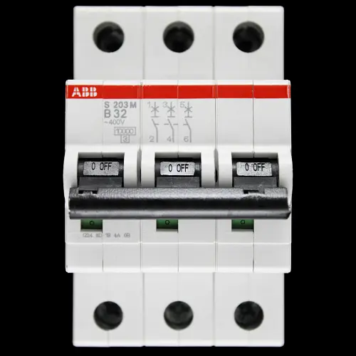 ABB 32 AMP CURVE B 10kA TRIPLE POLE MCB CIRCUIT BREAKER 2CDS273001R0325 S203M