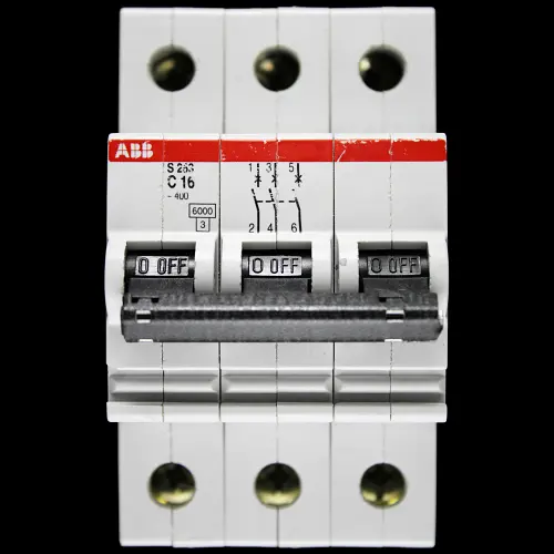 ABB 16 AMP CURVE C 6kA TRIPLE POLE MCB CIRCUIT BREAKER S263
