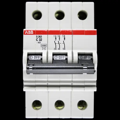 ABB 32 AMP CURVE C 6kA TRIPLE POLE MCB CIRCUIT BREAKER S263