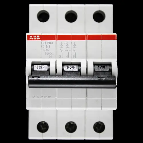 ABB 10 AMP CURVE C 6kA TRIPLE POLE MCB CIRCUIT BREAKER SH203 2CDS213001R0104
