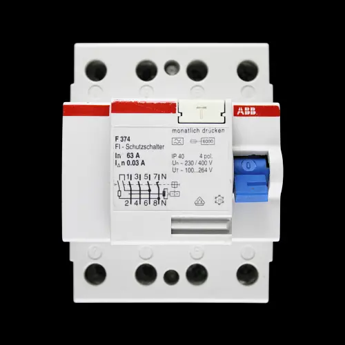 ABB 63 AMP 30mA FOUR POLE RCCB TYPE A F374