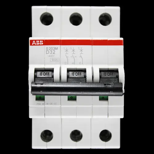 ABB 32 AMP CURVE D 10kA TRIPLE POLE MCB CIRCUIT BREAKER 2CDS273001R0321 S203M