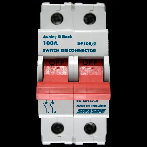 ASHLEY & ROCK 100 MAIN SWITCH DISCONNECTOR DOUBLE POLE DP100/2 AC-22B SUPASAFE
