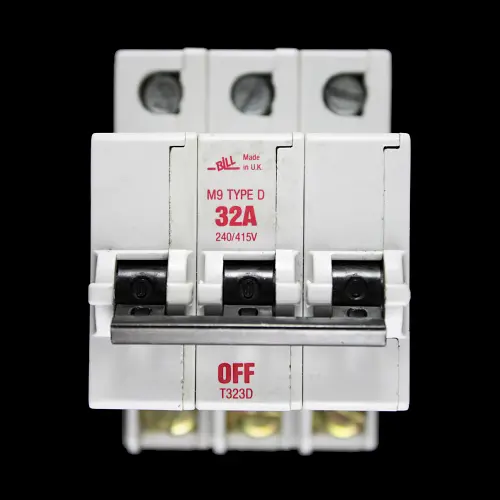 BILL 32 AMP CURVE D M9 TRIPLE POLE MCB CIRCUIT BREAKER T323D RED
