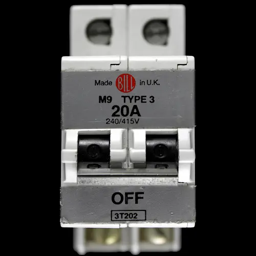 BILL 20 AMP TYPE 3 M9 DOUBLE POLE MCB CIRCUIT BREAKER 3T202
