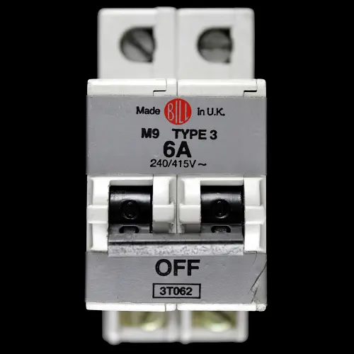 BILL 6 AMP TYPE 3 M9 DOUBLE POLE MCB CIRCUIT BREAKER 3T062