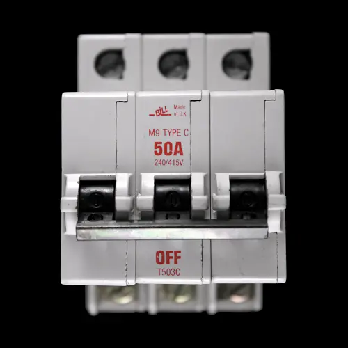 BILL 50 AMP CURVE C M9 TRIPLE POLE MCB CIRCUIT BREAKER T503C RED
