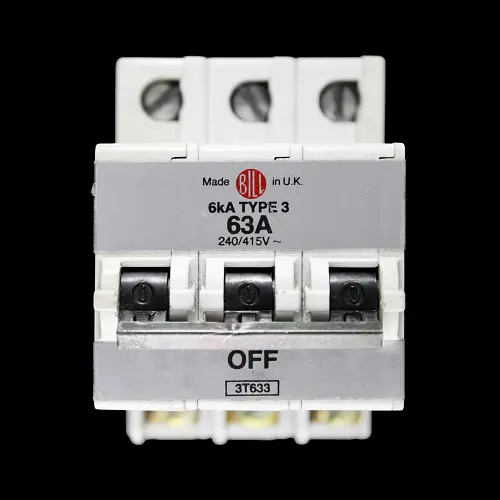 BILL TYPE 3 63 MCB TRIPLE POLE 6kA CIRCUIT BREAKER 3T633