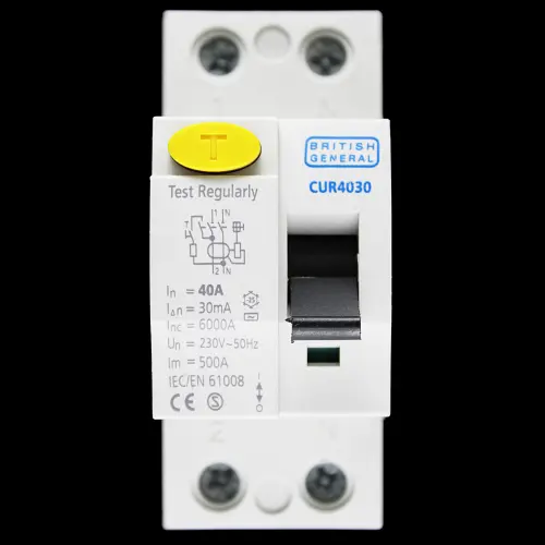 BRITISH GENERAL 40 AMP 30mA DOUBLE POLE RCCB RCD TYPE AC CUR4030