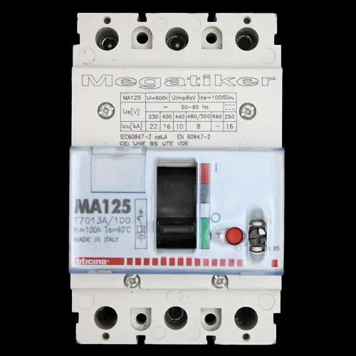 BTICINO 100 AMP 16kA TRIPLE POLE MCCB T7013A/100 MA125 MEGATIKER