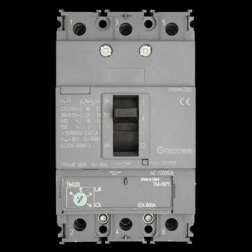 CRABTREE 80 AMP 25kA TRIPLE POLE MCCB 7PBVN380