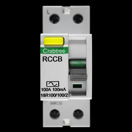 CRABTREE 100 AMP 100mA DOUBLE POLE RCD TYPE AC LOADSTAR 18R100/100/2