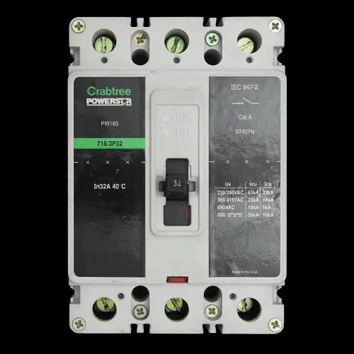 CRABTREE 32 AMP 18kA TRIPLE POLE MCCB POWERSTAR PW160 716/3P32