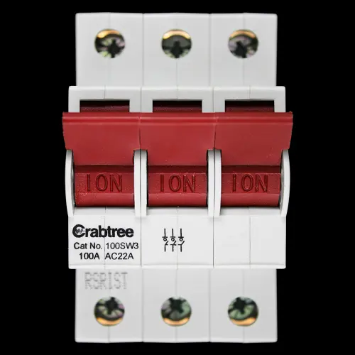 CRABTREE 100 AMP TRIPLE POLE MAIN SWITCH DISCONNECTOR 100SW3
