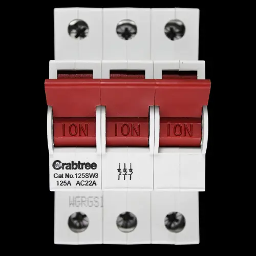 CRABTREE 125 AMP MAIN SWITCH DISCONNECTOR TRIPLE POLE 125SW3