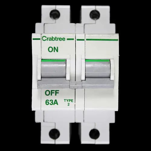 CRABTREE 63 AMP TYPE 2 M9 DOUBLE POLE MCB CIRCUIT BREAKER POLESTAR
