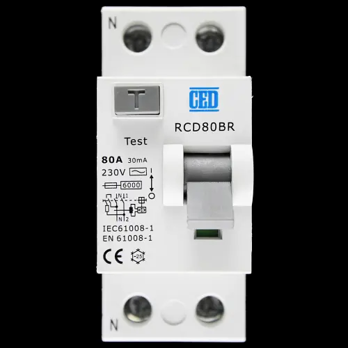 CED 80 AMP 30mA DOUBLE POLE RCD TYPE AC RCD80BR
