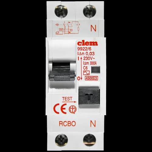 CLEM 6 AMP CURVE C 4.5kA 30mA DOUBLE POLE RCBO TYPE AC 9922/6