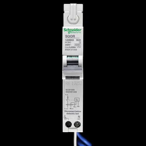 SCHNEIDER 20 AMP CURVE B 6kA 30mA RCBO TYPE AC SQOR 120B03