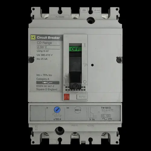 SQUARE D 100 AMP 25kA TRIPLE POLE MCCB TM100D