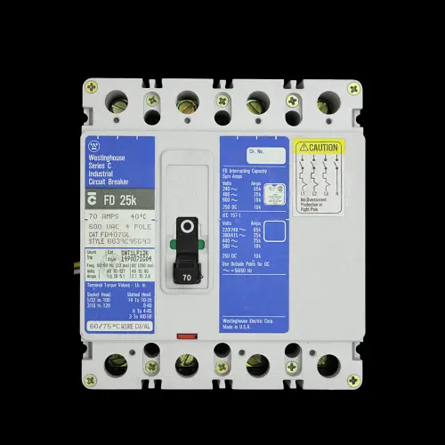 WESTINGHOUSE 70 AMP 25kA FOUR POLE SHUNT TRIP MCCB FD 25k FD4070L