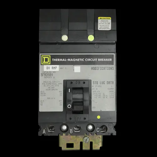 SQUARE D 80 AMP 25kA TRIPLE POLE MCCB I-LINE SFA3080