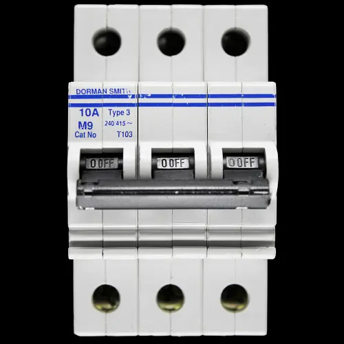 DORMAN SMITH 10 AMP TYPE 3 M9 TRIPLE POLE MCB CIRCUIT BREAKER T103