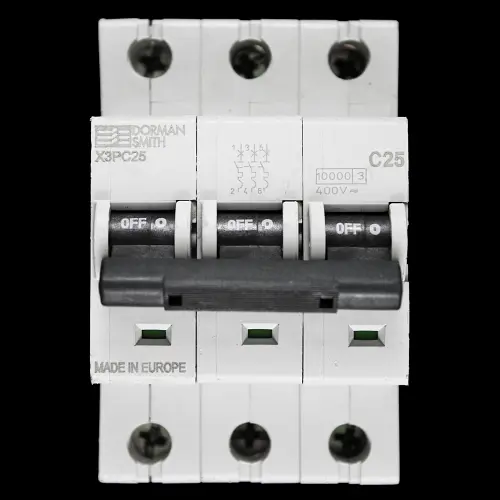 DORMAN 25 AMP CURVE C 10kA TRIPLE POLE MCB CIRCUIT BREAKER X3PC25