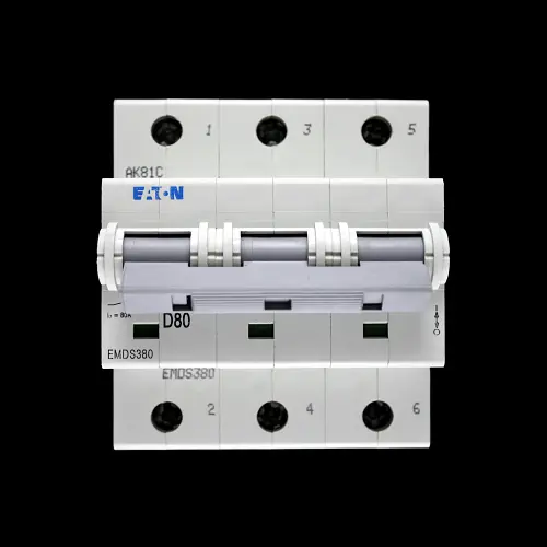 EATON 80 AMP CURVE D 20kA TRIPLE POLE MCB CIRCUIT BREAKER EMDS380