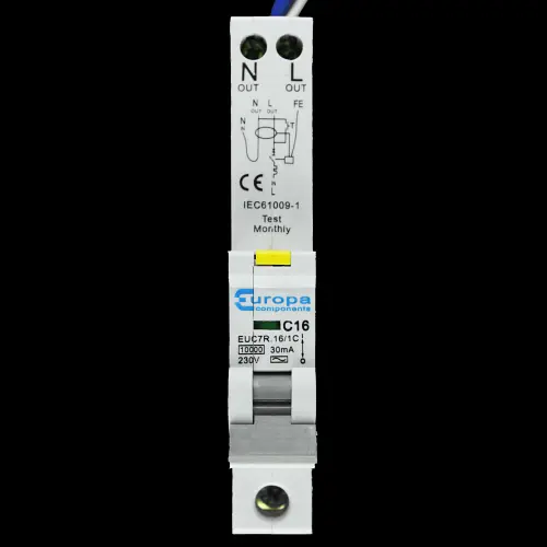EUROPA 16 AMP CURVE C 10kA 30mA RCBO TYPE AC EUC7R.16/1C