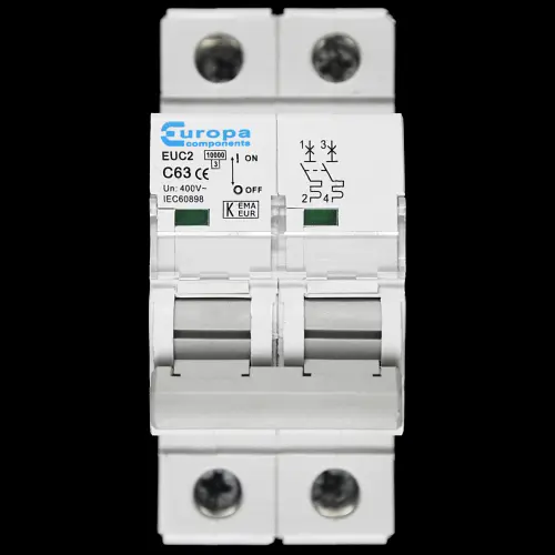 EUROPA 63 AMP CURVE C 10kA DOUBLE POLE MCB CIRCUIT BREAKER EUC2