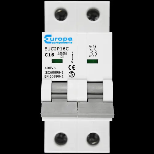 EUROPA 16 AMP CURVE C 10kA DOUBLE POLE MCB CIRCUIT BREAKER EUC2P16C