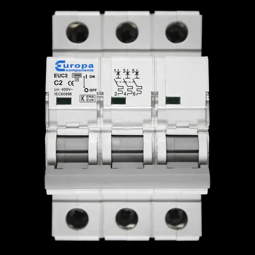 EUROPA 2 AMP CURVE C 10kA TRIPLE POLE MCB CIRCUIT BREAKER EUC3