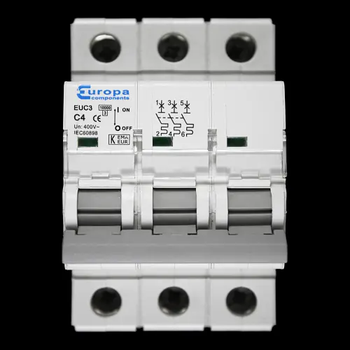 EUROPA 4 AMP CURVE C 10kA TRIPLE POLE MCB CIRCUIT BREAKER EUC3