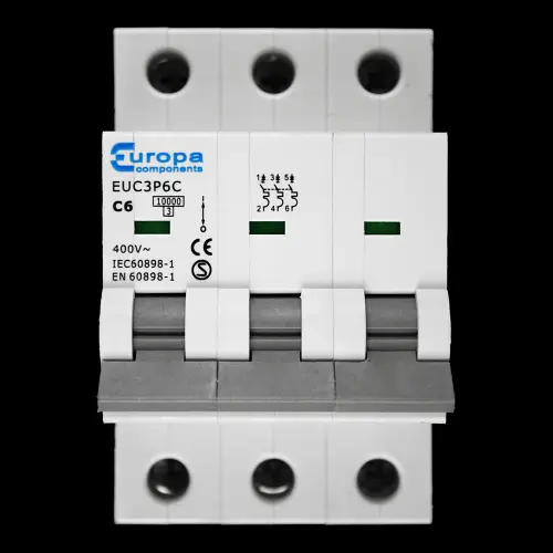 EUROPA 6 AMP CURVE C 10kA TRIPLE POLE MCB CIRCUIT BREAKER EUC3P6C